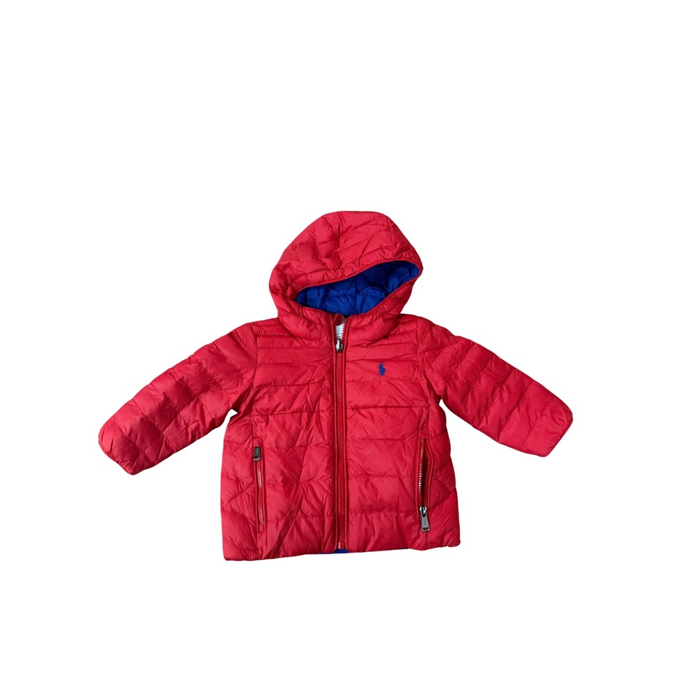 Ralph Lauren Baby‎ Reversible Puffer Jacket Red Blue Hooded Cozy Preppy Size 9M